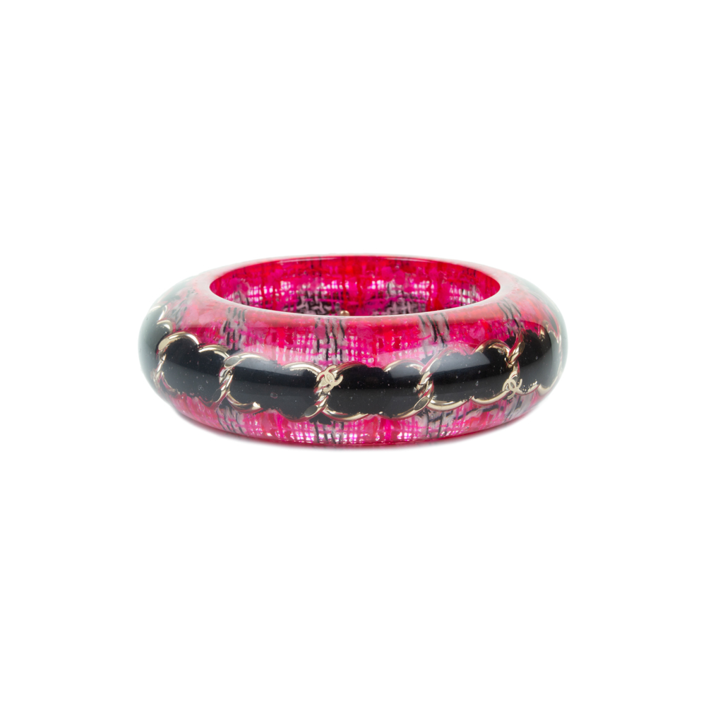 Pink Tweed Chain Transparent Bracelet by Chanel - Le Dressing Monaco