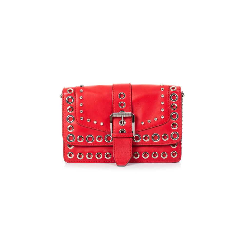 Red Leather Flapbag Metal Rings by Barbara Bui - Le Dressing Monaco