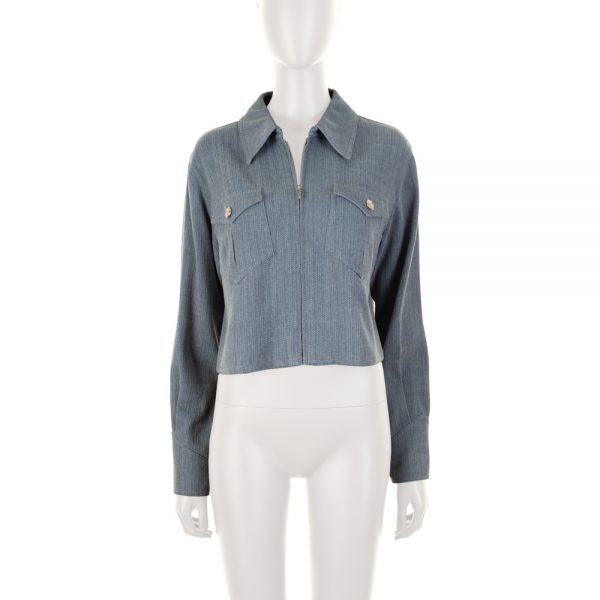 Zipped Short Blue Cotton Jacket by Chanel - Le Dressing Monaco
