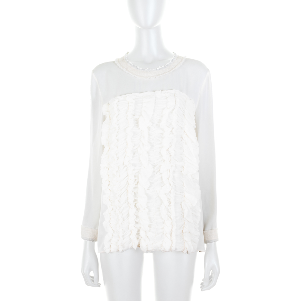 Off-White Ruffled Silk Blouse by Chanel - Le Dressing Monaco