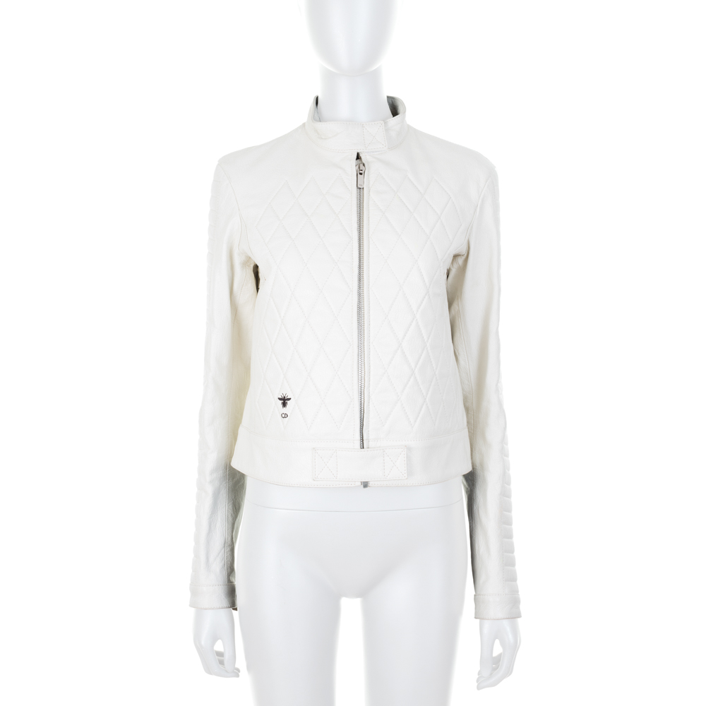 Biker Style White Leather Jacket by Christian Dior - Le Dressing Monaco