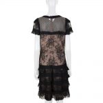 Black and Nude Short Sleeved Lace Dress by Valentino - Le Dressing Monaco