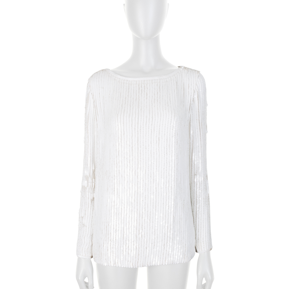 Long Sleeved White Sequin Top by Saint Laurent - Le Dressing Monaco