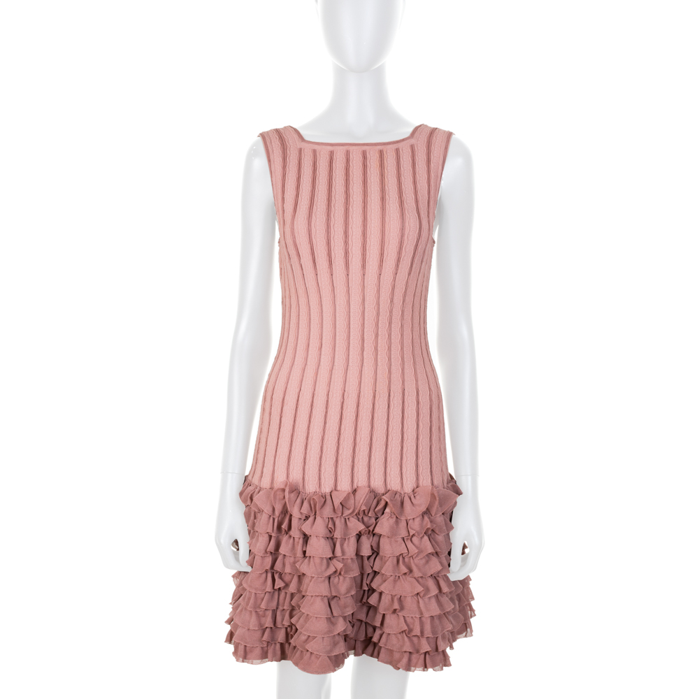 Old Pink Sleeveless Ruffled Dress by Alaia - Le Dressing Monaco