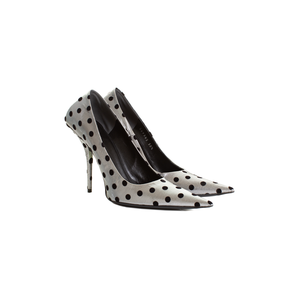 Silver Square Heel Lamé Dotted Pointy Pumps by Balenciaga - Le Dressing Monaco