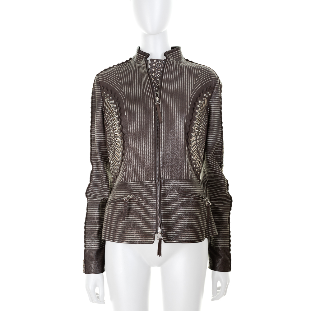 Multiple Perforation Leather Jacket by Gianfranco Ferre - Le Dressing Monaco