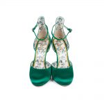 Green Satin Pumps Blue Rosebud Lining and Sole by Gucci - Le Dressing Monaco