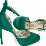 Green Satin Pumps Blue Rosebud Lining and Sole by Gucci - Le Dressing Monaco