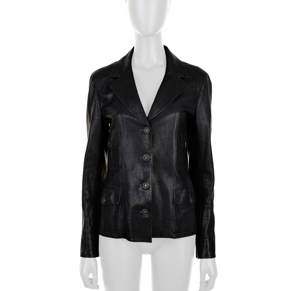 Blue Buttoned Leather Jacket by Chanel - Le Dressing Monaco