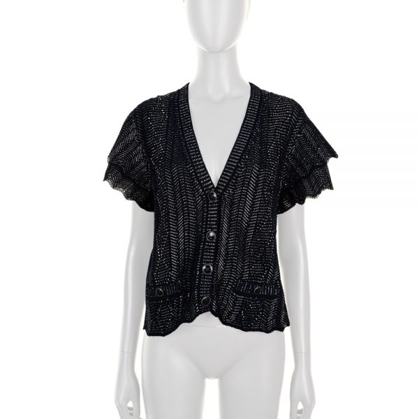 Navy Blue Silver Knitted Cardigan by Chanel - Le Dressing Monaco