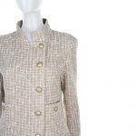 Beige Off-White Boucle Gold Buttoned Skirt Suit by Chanel - Le Dressing Monaco