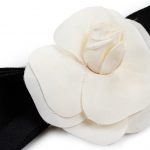 Black Off-White Ribbon Camellia Brooch by Chanel - Le Dressing Monaco