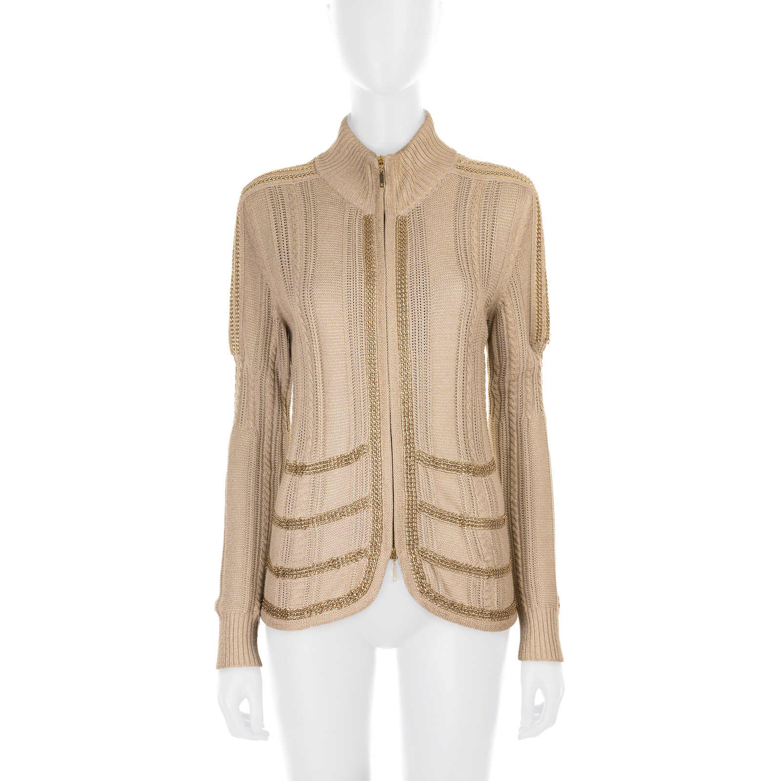 Gold Chain Embellished Zipped Cardigan by Chanel - Le Dressing Monaco