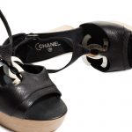 Black CC Leather Wood Platform Sandals by Chanel - Le Dressing Monaco