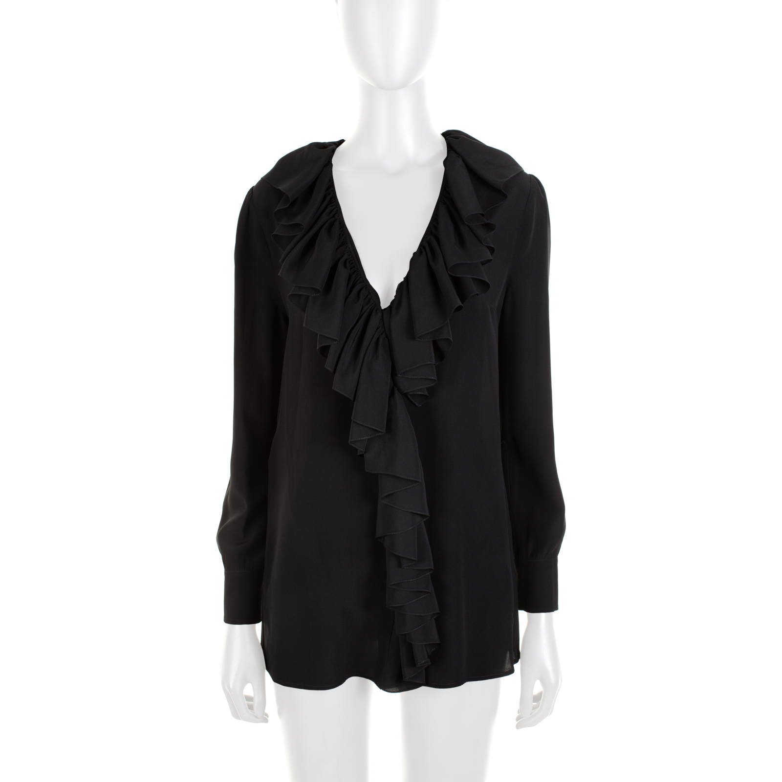 Black Pearl Embellished Ruffle Blouse by Gucci - Le Dressing Monaco