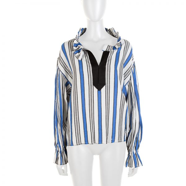 Blue White Stripped V Buttoned Blouse by Philosphy - Le Dressing Monaco