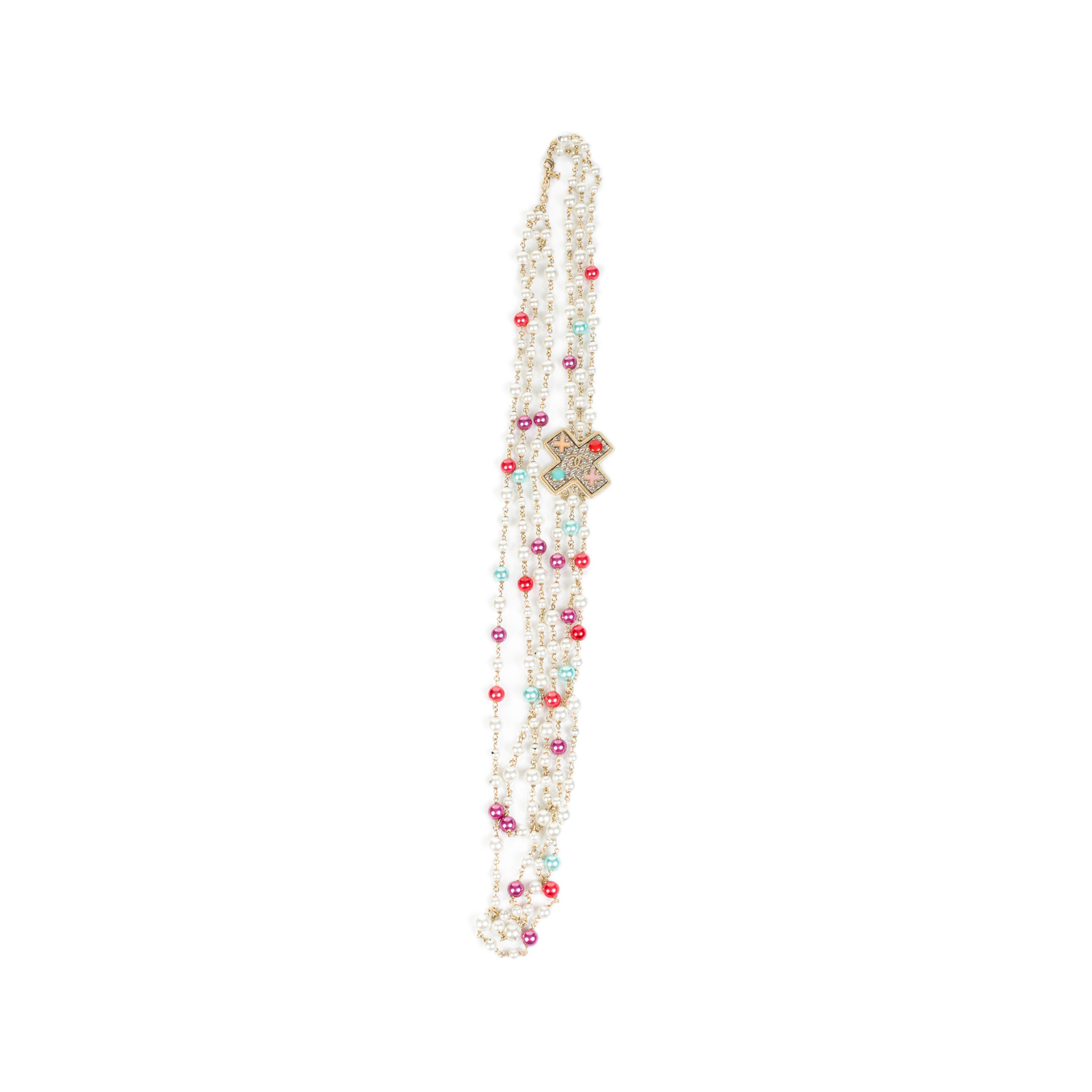 Multicolor 3 Strands Charm CC Pearl Necklace by Chanel - Le Dressing Monaco