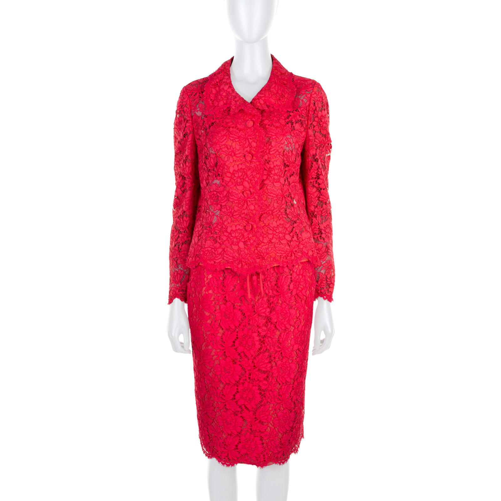 Pink Lace Jacket Skirt Suit by Valentino - Le Dressing Monaco