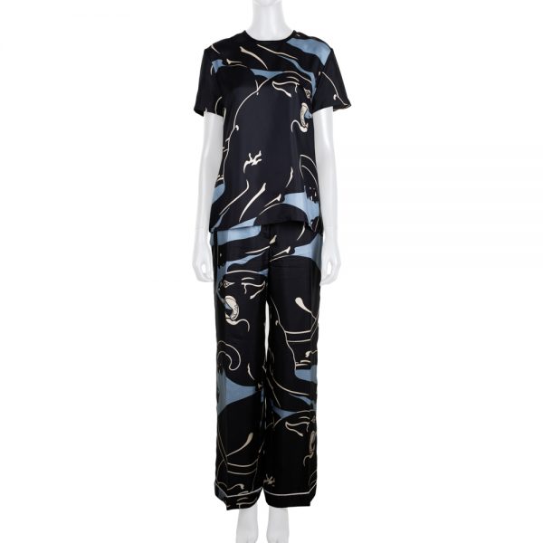 Silk Blue Black Panther Pyjama by Valentino - Le Dressing Monaco