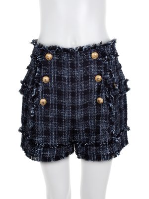 Blue Tweed High Rise Mini Shorts by Balmain - Le Dressing Monaco