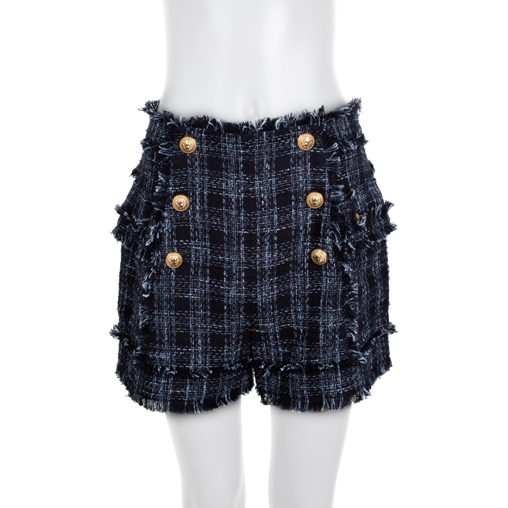 Blue Tweed High Rise Mini Shorts by Balmain - Le Dressing Monaco
