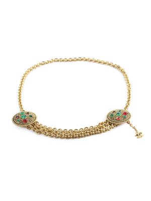 Gold Chain Grean Red Beaded Belt by Chanel - Le Dressing Monaco