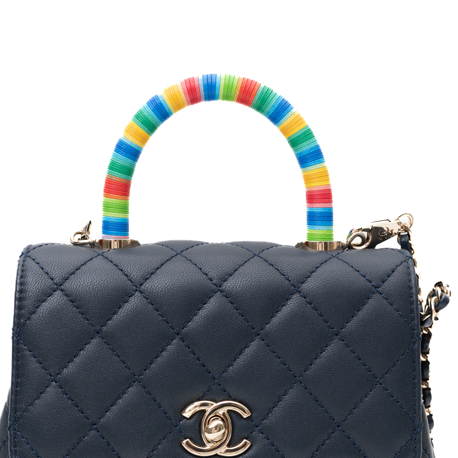 Navy Blue Leather 'Rainbow' Coco Handle Bag with Pink Leather Interior - Le  Dressing Monaco