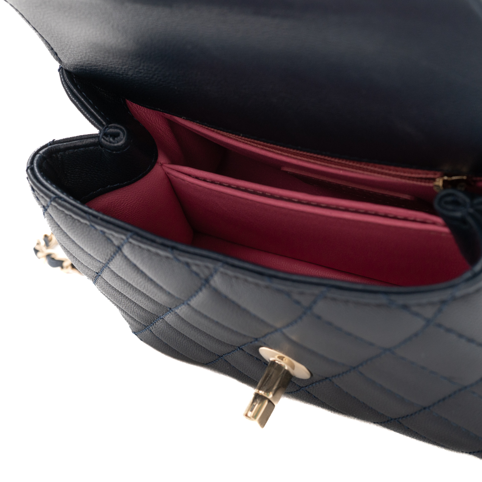 Navy Blue Leather 'Rainbow' Coco Handle Bag with Pink Leather Interior - Le  Dressing Monaco